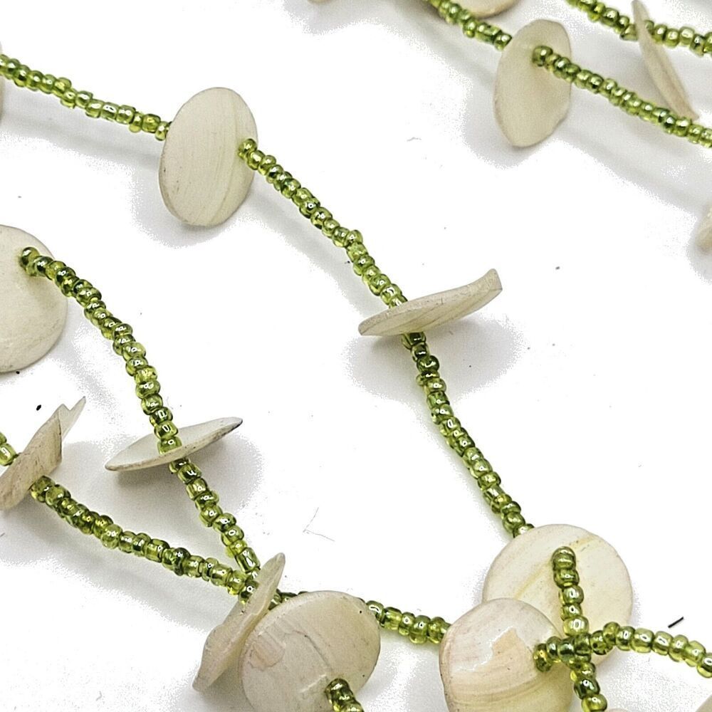 Bohemian Extra Long Strand of Green Shell and Glass Bead Necklace 61in